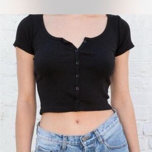 Brandy Melville Zelly Black Buttoned Crop Top